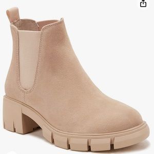 Womens Lug sole platform ankle booties Chelsea slip on chunky block heel leather